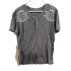 Affliction T-Shirt Mens Size L Gray V Neck Y2K Live Fast
